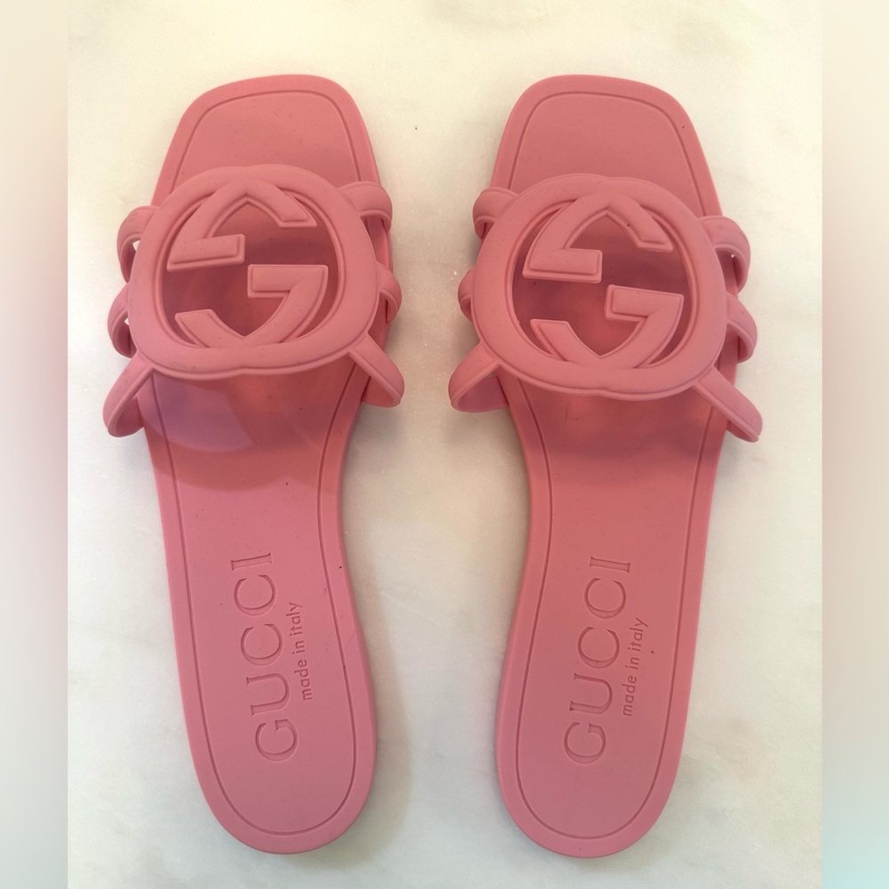 Gucci Pink Logo Slide Sandals